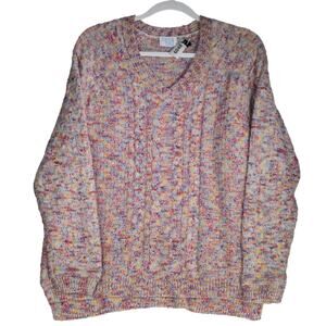 Time Tru Tunic Sweater Women XXL Pastel Cable Knit V Neck Boho Cozy Soft Girl